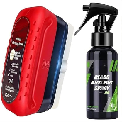 Oil Film Cleaning Brush & Car Glass Cleaner Anti-Fog Spray